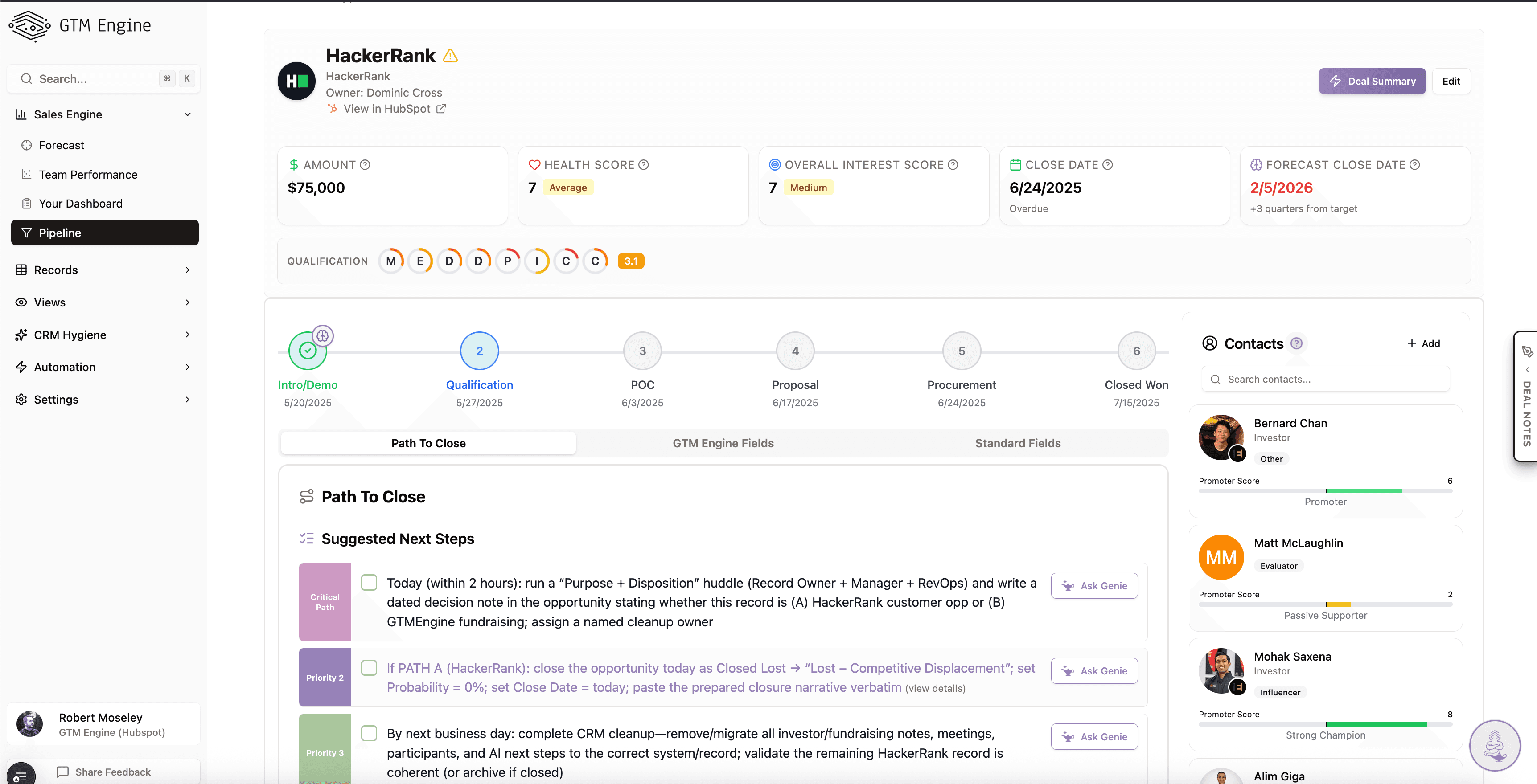Portfolio forecast dashboard screenshot showing revenue visibility and operating metrics